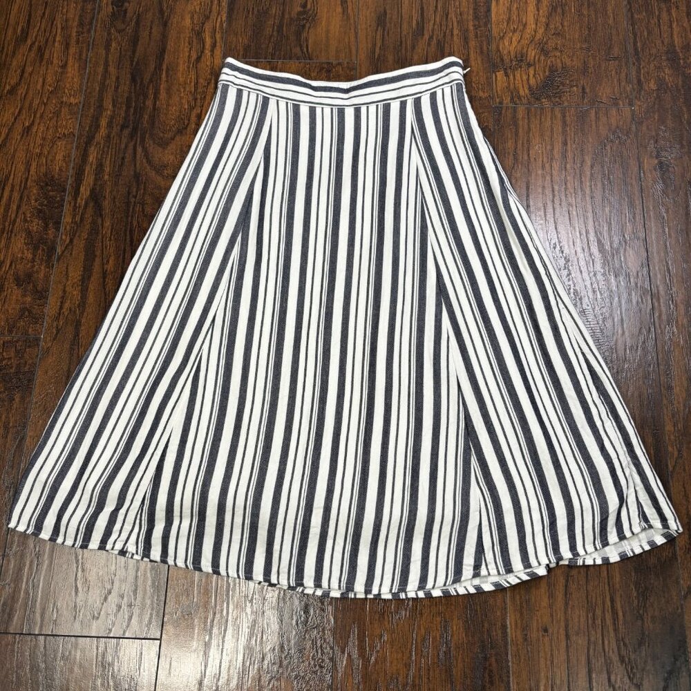 LOFT Midi Skirt 4 Navy Blue White Striped A-Line Women's